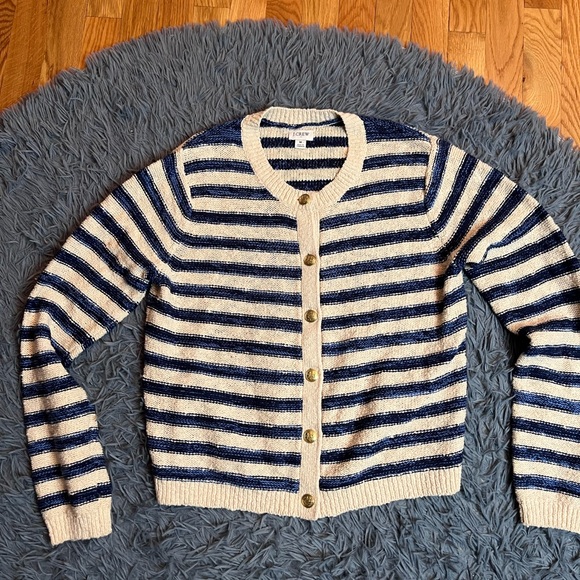 J.Crew Striped Slub Cardigan Sweater Size M - Picture 2 of 6